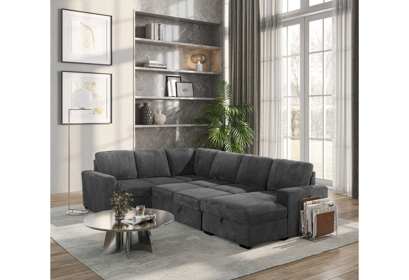 U2660 Grey Sectional W/Pull Out Sofa Bed - U2660-1-GREY-SECTIONAL W/ PULLOUT