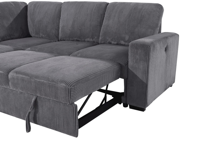 U2660 Grey Sectional W/O Chaise And W/ Pullout Sofa Bed - U2660-6-GREY-SECTIONAL W/O CHAISE AND W/ PULLOUT