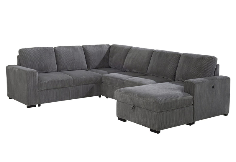 U2660 Grey Sectional W/Pull Out Sofa Bed - U2660-1-GREY-SECTIONAL W/ PULLOUT