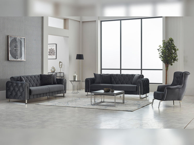 Puma 3-pieces (Sofa & Loveseat & Chair) Livingroom in Anthracite - 200-SIM-PUM-VELVET412-321