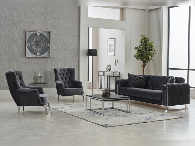 Puma 3-pieces (Sofa & Loveseat & Chair) Livingroom in Anthracite - 200-SIM-PUM-VELVET412-321
