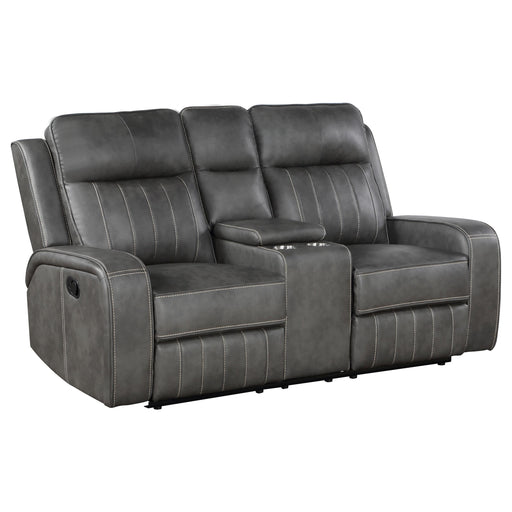 Raelynn Upholstered Track Arm Motion Loveseat Grey - 603192