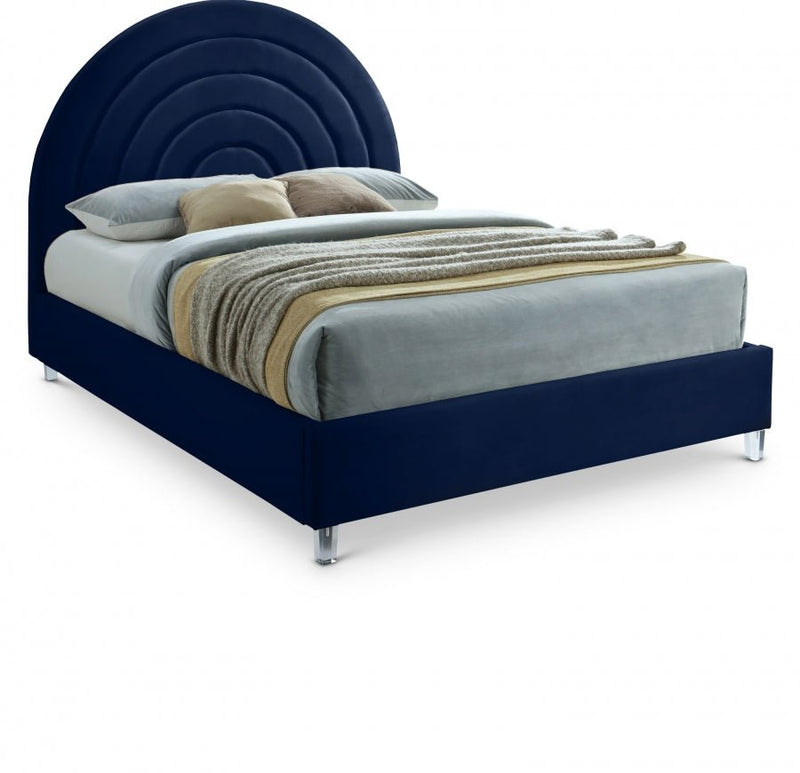 Rainbow Velvet King Bed Blue - Gate FurnitureKing Bed