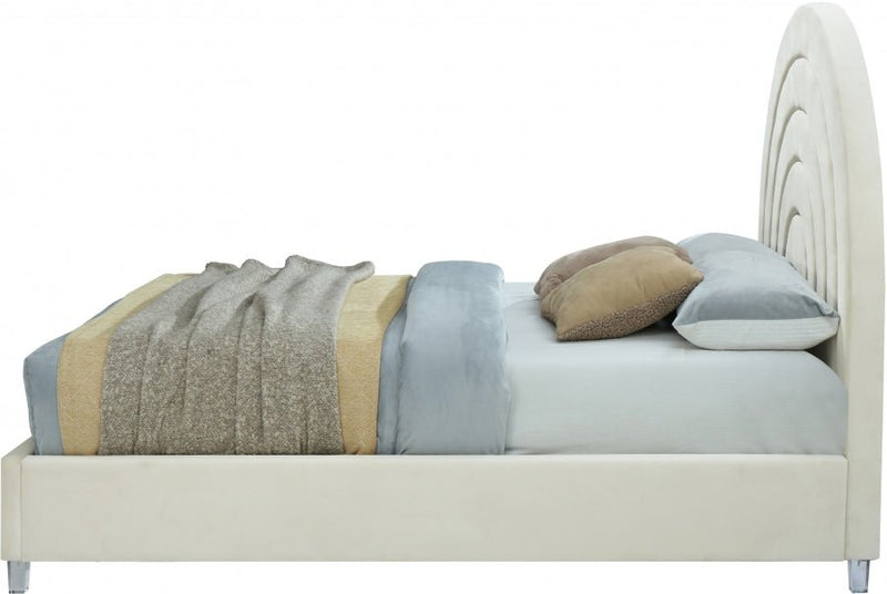 Rainbow Velvet King Bed Cream - Gate FurnitureKing Bed