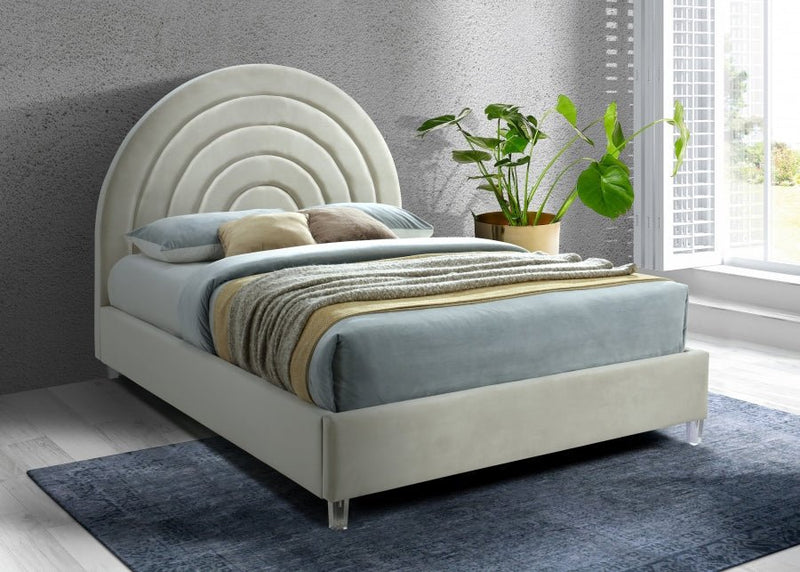 Rainbow Velvet King Bed Cream - Gate FurnitureKing Bed