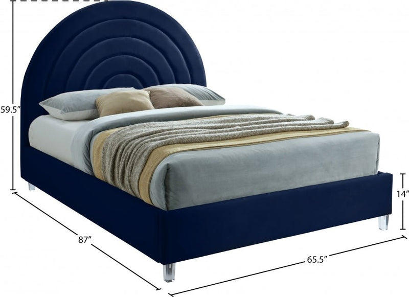 Rainbow Velvet Queen Bed Blue - Gate FurnitureQueen Bed