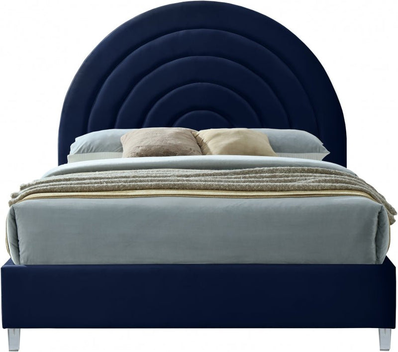 Rainbow Velvet Queen Bed Blue - Gate FurnitureQueen Bed