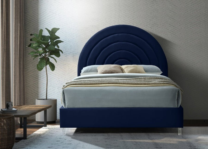 Rainbow Velvet Queen Bed Blue - Gate FurnitureQueen Bed