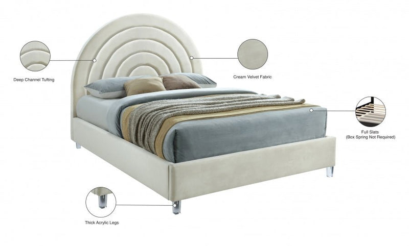 Rainbow Velvet Queen Bed Cream - Gate FurnitureQueen Bed