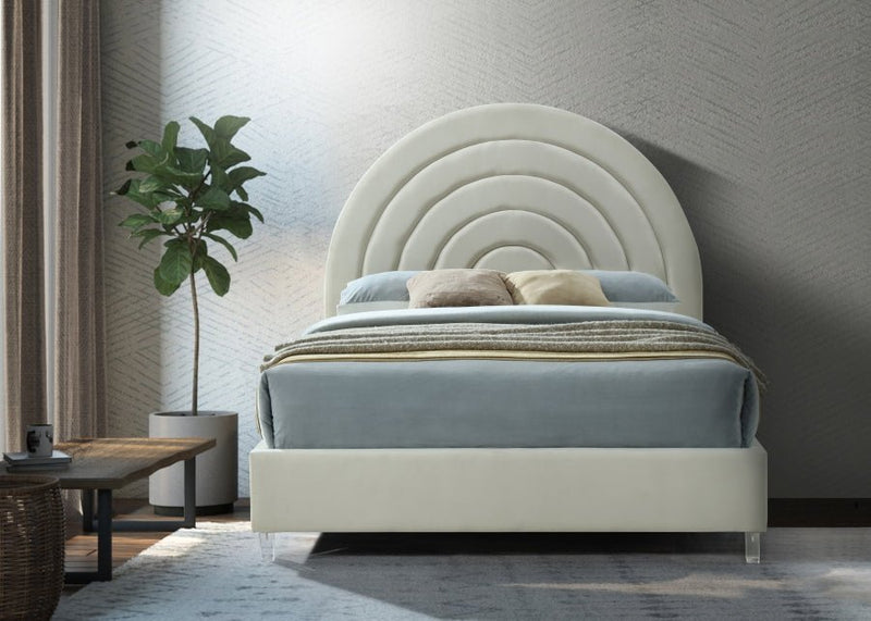Rainbow Velvet Queen Bed Cream - Gate FurnitureQueen Bed