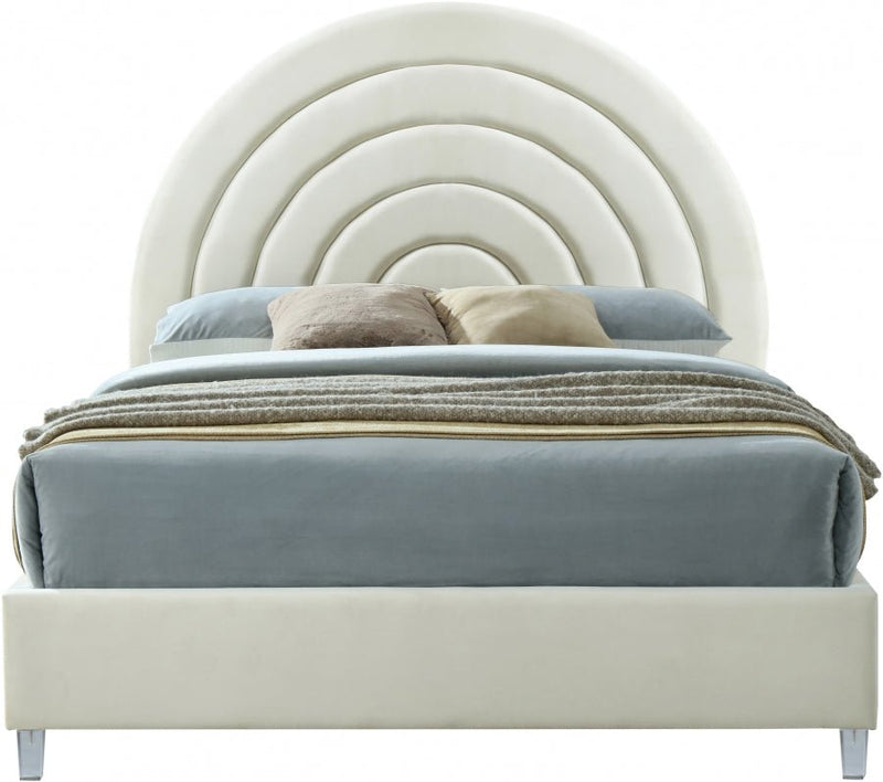 Rainbow Velvet Queen Bed Cream - Gate FurnitureQueen Bed