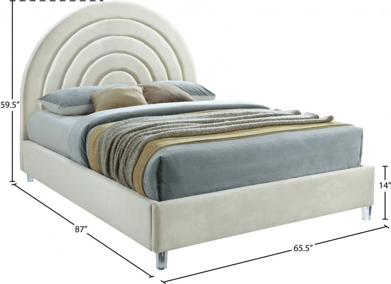 Rainbow Velvet Queen Bed Cream - Gate FurnitureQueen Bed