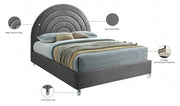 Rainbow Velvet Queen Bed Grey - Gate FurnitureQueen Bed