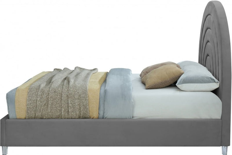 Rainbow Velvet Queen Bed Grey - Gate FurnitureQueen Bed