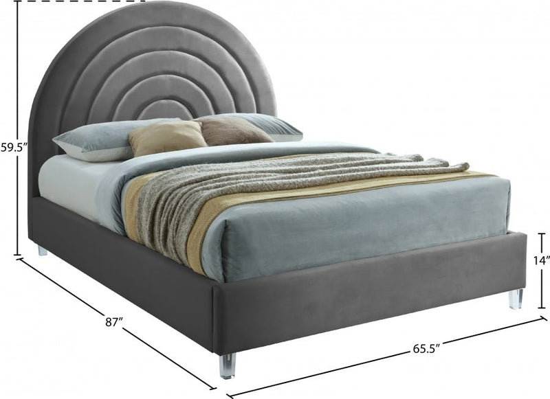 Rainbow Velvet Queen Bed Grey - Gate FurnitureQueen Bed