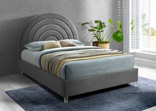 Rainbow Velvet Queen Bed Grey - Gate FurnitureQueen Bed
