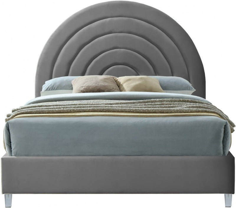 Rainbow Velvet Queen Bed Grey - Gate FurnitureQueen Bed