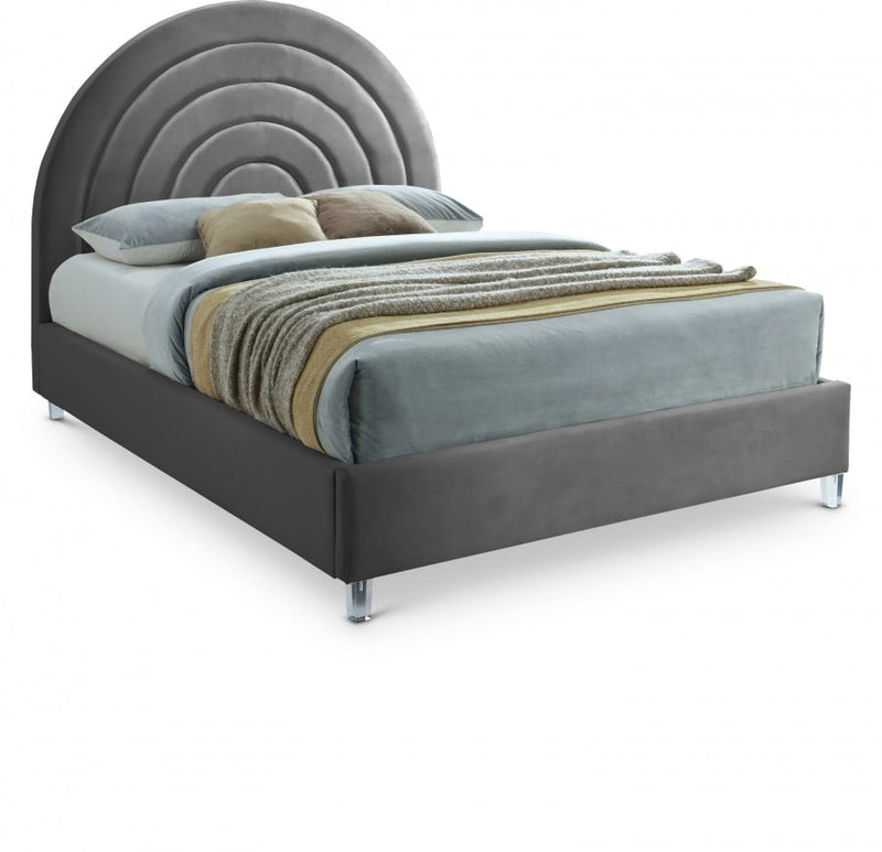 Rainbow Velvet Queen Bed Grey - Gate FurnitureQueen Bed