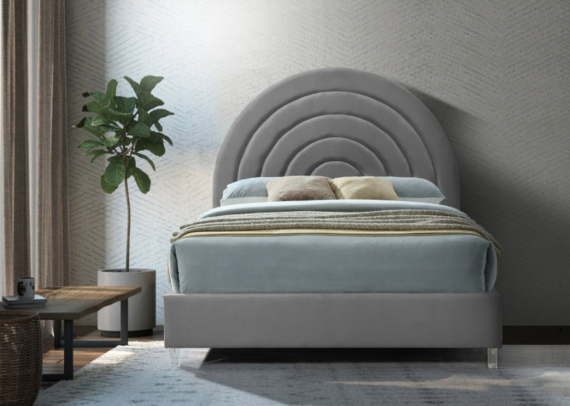 Rainbow Velvet Queen Bed Grey - Gate FurnitureQueen Bed