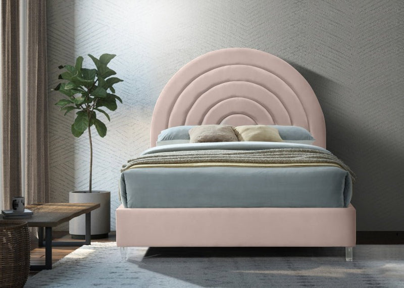 Rainbow Velvet Queen Bed Pink - Gate FurnitureQueen Bed