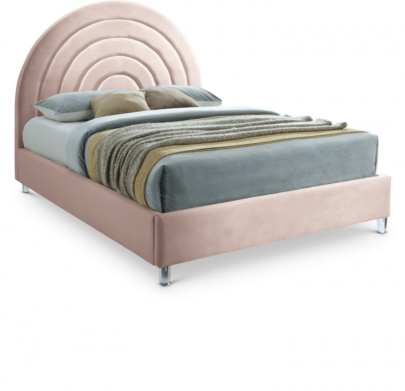 Rainbow Velvet Queen Bed Pink - Gate FurnitureQueen Bed