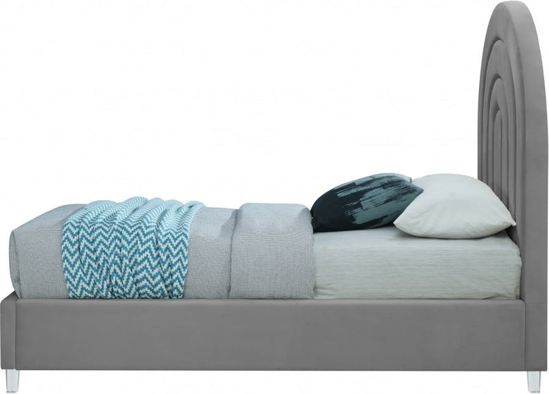 Rainbow Velvet Twin Bed Grey - Gate FurnitureTwin Bed