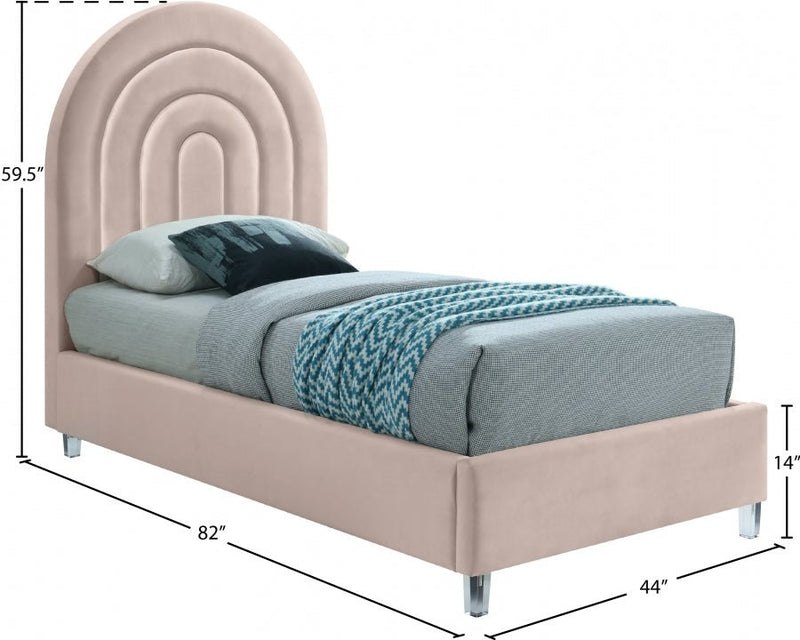 Rainbow Velvet Twin Bed Pink - Gate FurnitureTwin Bed