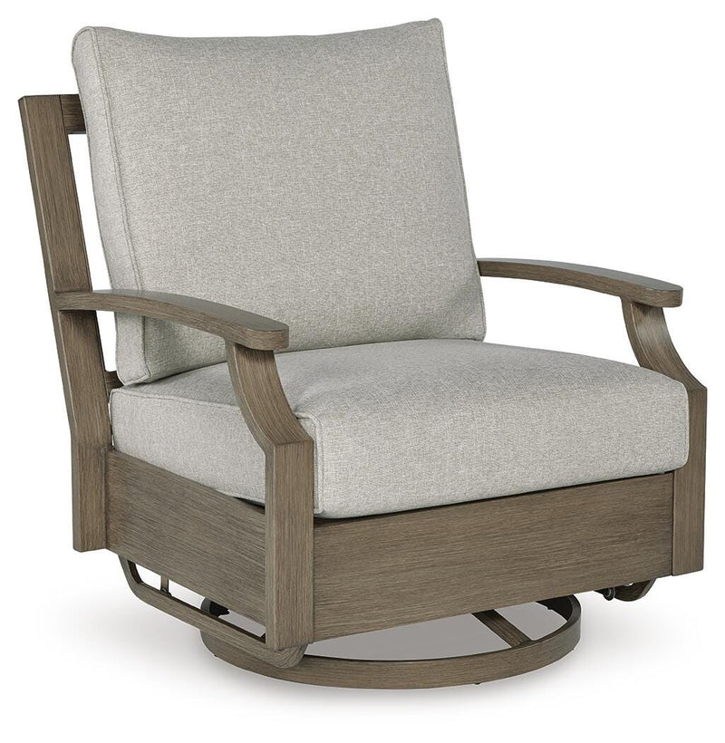 Rainier Ranch Brown/Beige Outdoor Swivel Glider Chair with Cushion - P701-821