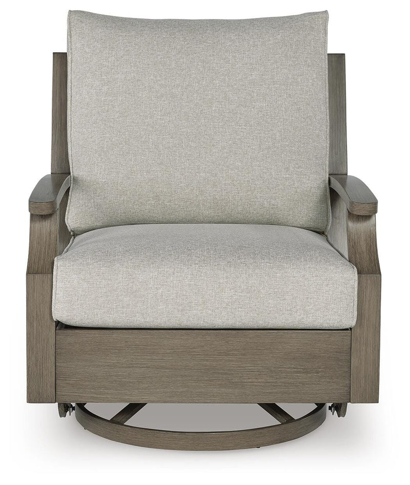 Rainier Ranch Brown/Beige Outdoor Swivel Glider Chair with Cushion - P701-821