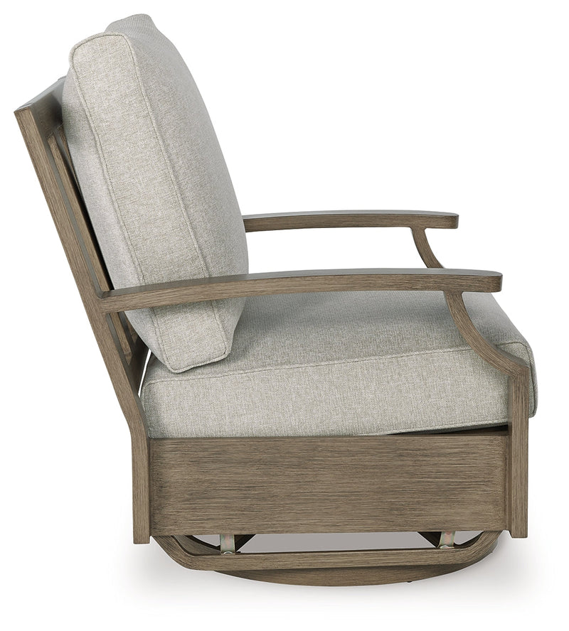 Rainier Ranch Outdoor Loveseat and 2 Chairs with Coffee Table in Brown/Beige from Ashley - Luna Furniture