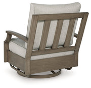 Rainier Ranch Outdoor Loveseat and 2 Chairs with Coffee Table in Brown/Beige from Ashley - Luna Furniture
