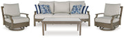 Rainier Ranch Outdoor Sofa and 2 Chairs with Coffee Table in Brown/Beige from Ashley - Luna Furniture