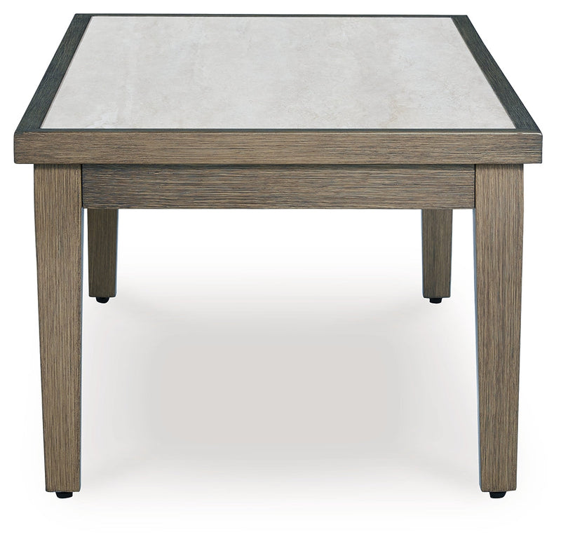 Rainier Ranch Outdoor Sofa and 2 Chairs with Coffee Table in Brown/Beige from Ashley - Luna Furniture