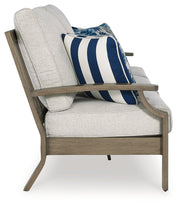 Rainier Ranch Outdoor Sofa and Loveseat with Coffee Table in Brown/Beige from Ashley - Luna Furniture