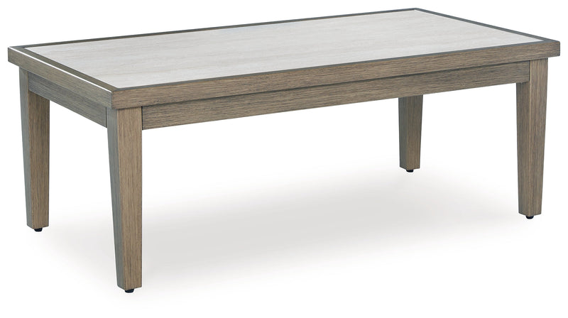 Rainier Ranch Outdoor Sofa and Loveseat with Coffee Table in Brown/Beige from Ashley - Luna Furniture
