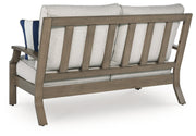 Rainier Ranch Outdoor Sofa and Loveseat with Coffee Table in Brown/Beige from Ashley - Luna Furniture