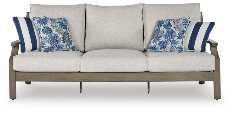 Rainier Ranch Outdoor Sofa and Loveseat with Coffee Table in Brown/Beige from Ashley - Luna Furniture