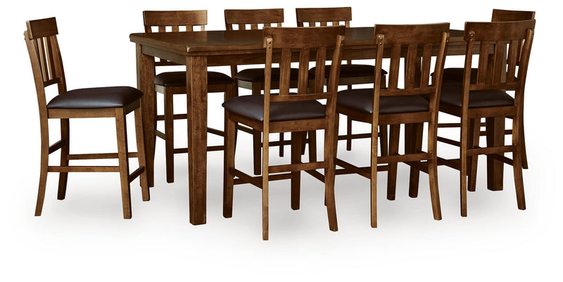 Ralene Counter Height Dining Table and 8 Barstools in Medium Brown - PKG024541