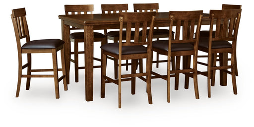 Ralene Counter Height Dining Table and 8 Barstools in Medium Brown - PKG024541