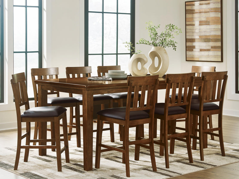 Ralene Counter Height Dining Table and 8 Barstools in Medium Brown - PKG024541