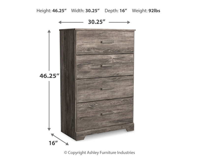 Ralinksi King Panel Bed with Mirrored Dresser and Chest in Gray from Ashley - Luna Furniture