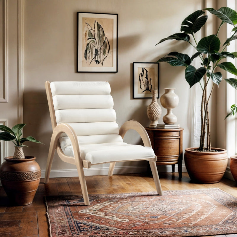 Randal Vegan Leather Upholstered Accent Chair in Cream - 33056Cream