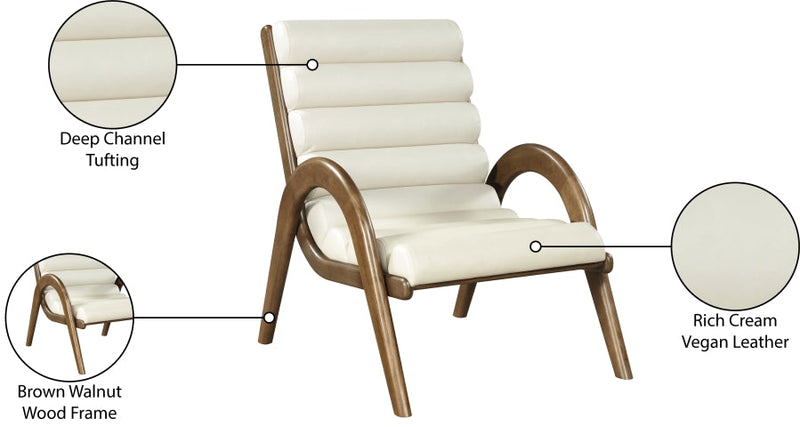Randal Vegan Leather Upholstered Accent Chair in Cream - 33058Cream