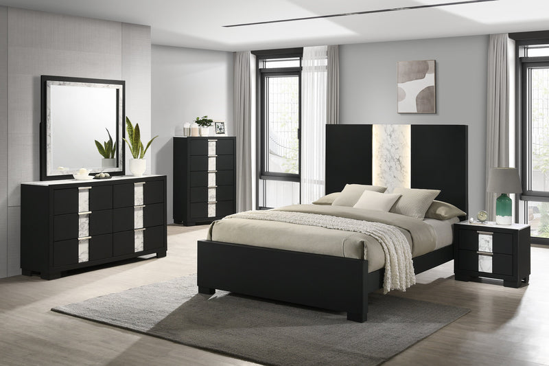 Rangley Black King LED Panel Bed - Gate FurnitureKing Bed