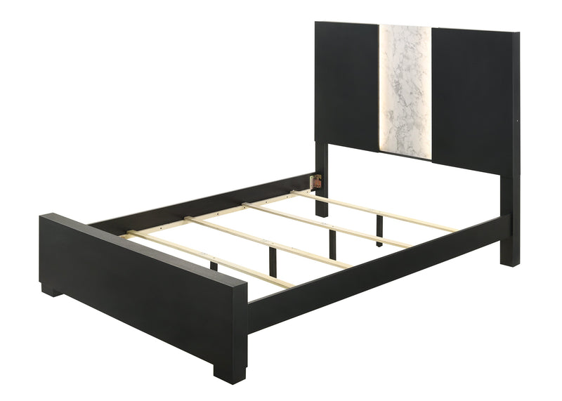 Rangley Black King LED Panel Bed - Gate FurnitureKing Bed