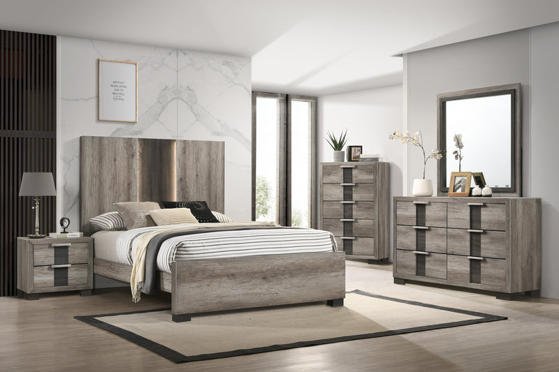 Rangley Brown King LED Panel Bed - Gate FurnitureKing Bed