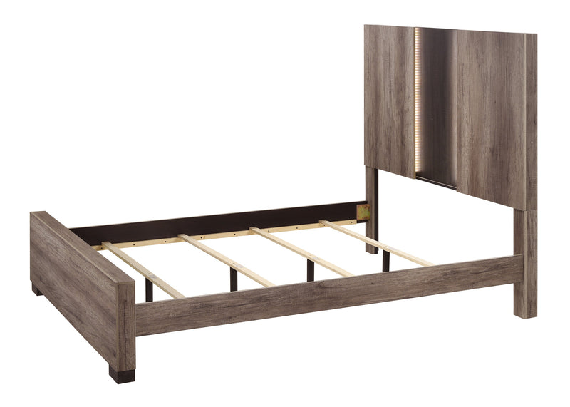 Rangley Brown Queen LED Panel Bed - Gate FurnitureQueen Bed