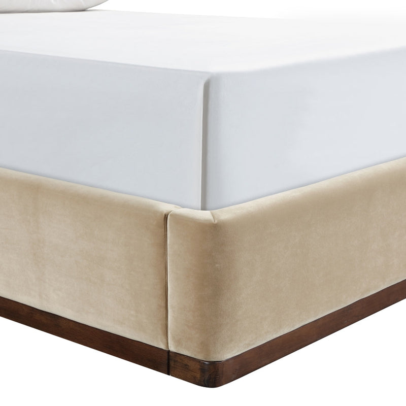 Rava Velvet Upholstered Full Bed in Beige - RavaBeige-F