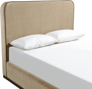 Rava Velvet Upholstered Full Bed in Beige - RavaBeige-F