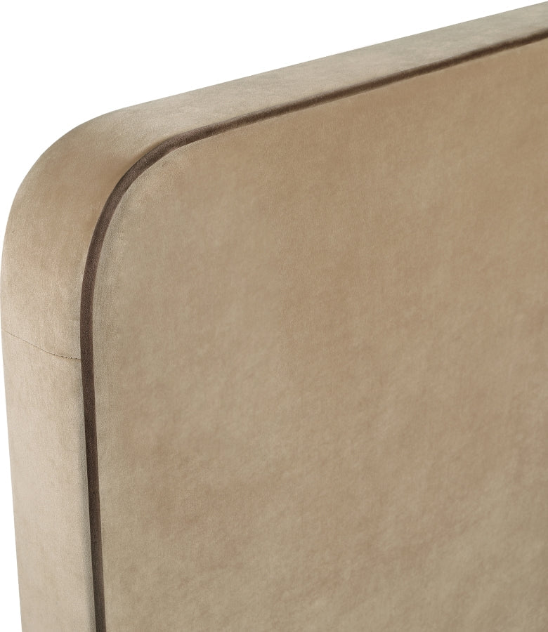 Rava Velvet Upholstered Full Bed in Beige - RavaBeige-F